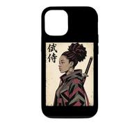 Custodia per iPhone 12/12 Pro Samurai africano Donna Combattente Katana Anime Nero Giapponese