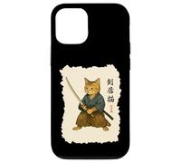 Custodia per iPhone 12/12 Pro Samurai Cat Warrior Arte Giapponese Feline Katana Lettere Ninja