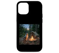 Custodia per iPhone 12/12 Pro Scena all'aperto della tenda della foresta del falò del pastore australiano