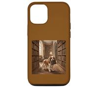 Custodia per iPhone 12/12 Pro Scena di lettura del libro del cane della biblioteca di Cavalier Spaniel