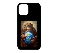 Custodia per iPhone 12/12 Pro Scimpanzé Holding Terra Pianeta Mondo Primate Scimmia