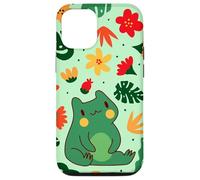 Custodia per iPhone 12/12 Pro Simpatica opera d'arte botanica con motivo floreale a rana verde