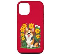 Custodia per iPhone 12/12 Pro Simpatico cane corgi tra narcisi che sostengono il Galles