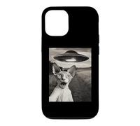 Custodia per iPhone 12/12 Pro Sphynx Cat Selfie Con Alien Ship UFO Abduction Retro Foto