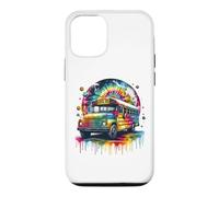Custodia per iPhone 12/12 Pro Tie Dye School Bus Art Psychedelic Retro Colors Futuristic