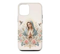 Custodia per iPhone 12/12 Pro Vergine Maria Floreale Preghiera Arte con Gigli e Colibrì
