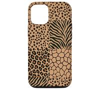 Custodia per iPhone 12/12 Pro Wild Safari Animal Patchwork Beige Pattern Collage