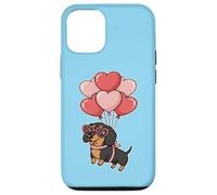 Custodia per iPhone 12/12 Pro Womens Girls Valentines Day Heart Black Tan Dachshund Lover