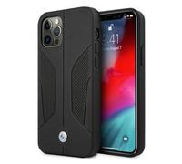 BMW BMHCP12MRSCSK - Custodia per iPhone 12/12 Pro 6,1", in pelle, con lati perforati, colore: Nero