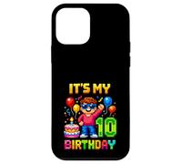 Custodia per iPhone 12 mini 10 ° compleanno ragazzo retrò videogioco 10 anni Pixel Art