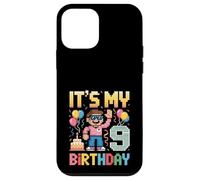 Custodia per iPhone 12 mini 9 ° compleanno ragazzo retrò videogioco 9 anni Pixel Art