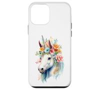 Custodia per iPhone 12 mini Acquarello etereo Unicorno Floreale Testa Fantasy Art