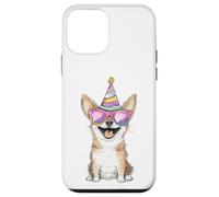Custodia per iPhone 12 mini Acquerello Corgi Dog Celebration Hat Occhiali da sole