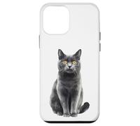 Custodia per iPhone 12 mini Acquerello Russo Blu Gatto Felino Amante Design