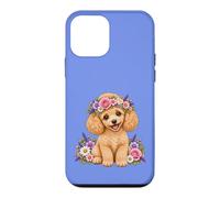 Custodia per iPhone 12 mini Barboncino carino marrone albicocca cucciolo corona floreale adorabile cane
