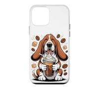 Custodia per iPhone 12 mini Basset Drinking Frozen Coffee Hound Dog Lover Owner