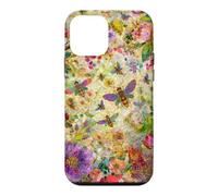 Custodia per iPhone 12 mini Bees Boho Wildflowers foglie e vetro colorato floreale