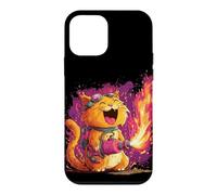 Custodia per iPhone 12 mini Bel gatto fiamme colori con lanciafiamme per ragazzi e ragazze