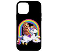 Custodia per iPhone 12 mini Bigfoot Riding Unicorn Rainbow Fantasy Divertente Sasquatch