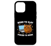 Custodia per iPhone 12 mini Born to Slay Forced to Work Funny Crying Cat Meme Laptop