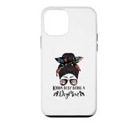 Custodia per iPhone 12 mini Boston Terrier Kinda Busy Being A Dog Mom Messy Bun