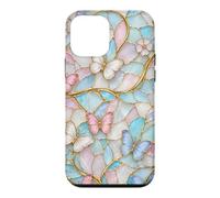 Custodia per iPhone 12 mini Butterfly Pink White Blue Stained Art Stain Butterflies