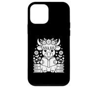 Custodia per iPhone 12 mini Carino Baby Highland Mucca Con Lettura Libro Bookworm