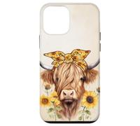 Custodia per iPhone 12 mini Carino scozzese Highland mucca che indossa girasole Bandana Heifer