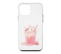 Custodia per iPhone 12 mini Chibi Kitty galleggiante nel latte di fragola Kawaii Cute Art