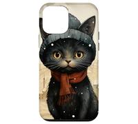 Custodia per iPhone 12 mini Cozy Black Cat Autumn Cottagecore - Cute Autumn Winter Kitty
