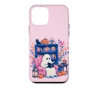 Custodia per iPhone 12 mini Cozy Spooky Ghost Reading in Autumn Halloween Teacher Kids