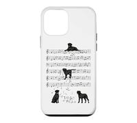 Custodia per iPhone 12 mini Divertente Labrador nero musica Giocare Nota musicale