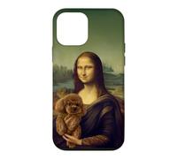 Custodia per iPhone 12 mini Divertente Monna Lisa Holding Poodle Dog Art Parodia