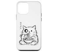 Custodia per iPhone 12 mini Doodle Cat Mangiare Ramen Minimalista Disegnato A Mano
