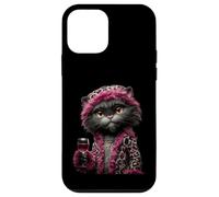 Custodia per iPhone 12 mini Elegante bicchiere da vino con ritratto di gatto, alla moda, con grafica in ambra