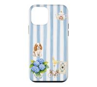 Custodia per iPhone 12 mini Estetica Cottagecore Cavalier Ortensia A Righe Blu