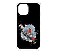 Custodia per iPhone 12 mini Europeo Robin Bird Cherry Blossom Tree Floral Woodblock Art