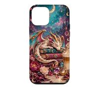 Custodia per iPhone 12 mini Fantasy Dragon Book Lover Caffè Celeste Lettura Romanzi