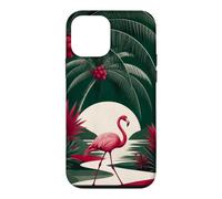Custodia per iPhone 12 mini Fenicottero che cammina sotto le palme ad arco