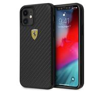 Custodia per iPhone 12 mini Ferrari On Track in vera fibra di carbonio nera