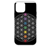 Custodia per iPhone 12 mini fiore della vita con simboli chakra, geometria sacra mandala