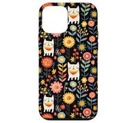 Custodia per iPhone 12 mini Folk Cat Art Floral Midnight Boho Nero Pattern