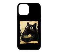 Custodia per iPhone 12 mini Funny Black Fat Cat Eating Ramen Japanese Kawaii Anime