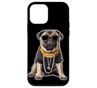 Custodia per iPhone 12 mini Gangster Pug Hip Hop Cane con occhiali da sole e catena d'oro