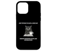 Custodia per iPhone 12 mini Gatto che cerca di avere una bella giornata nonostante conosca fatti e informazioni