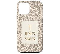 Custodia per iPhone 12 mini Gesù salva l'estetica della croce di fede cristiana con stampa leopardata