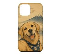 Custodia per iPhone 12 mini Golden Retriever blogger al Monte Fuji in stile sumi-e