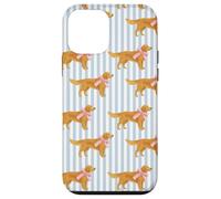 Custodia per iPhone 12 mini Golden Retriever Fiocco Rosa Coquette Blu Stripe Soft Girl