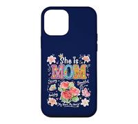 Custodia per iPhone 12 mini Grafica floreale con scritta in inglese "She Is Mom Cute Mama Mother's Day"