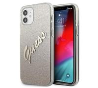 Custodia per iPhone 12 mini Guess con scritta glitterata e sfumatura dorata